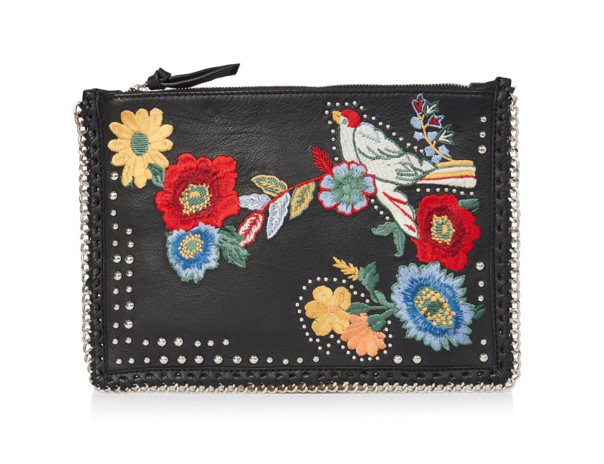 Topshop, Leather Embroidered Cross Body Bag